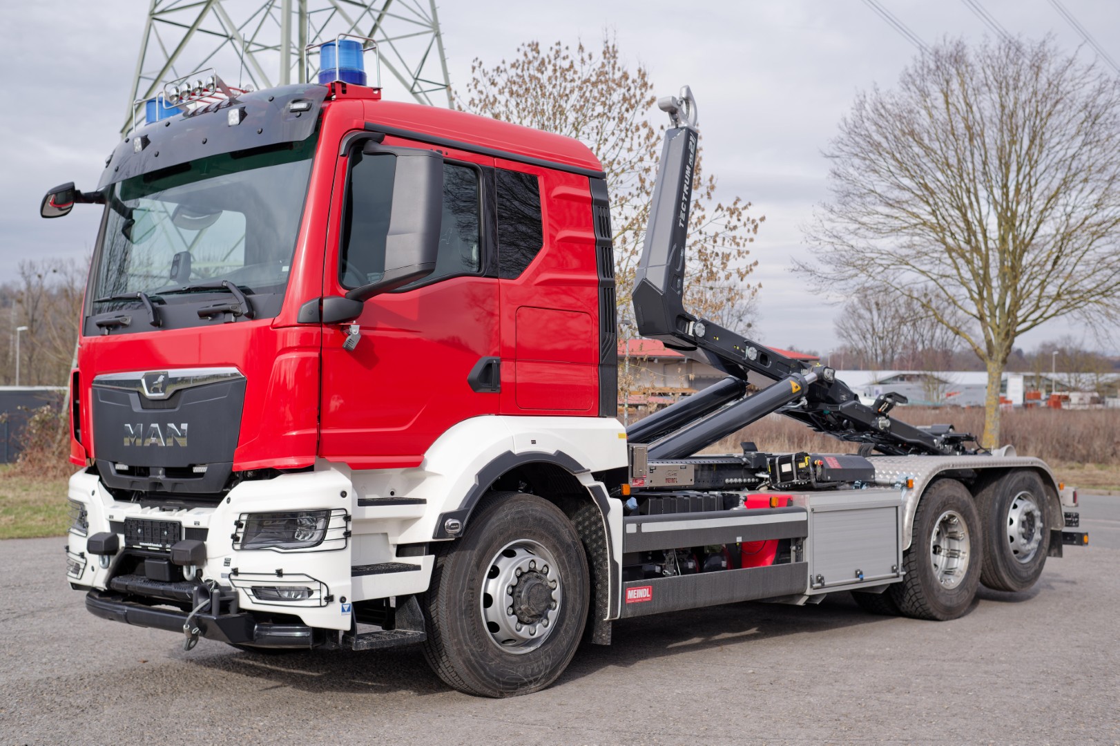 Feuerwehr Wesel MEINDL Fahrzeugbau Feuerwehrfahrzeug SCANIA  LKW Wechsellader WLF, Abrollkipper Meiller  Hänsch