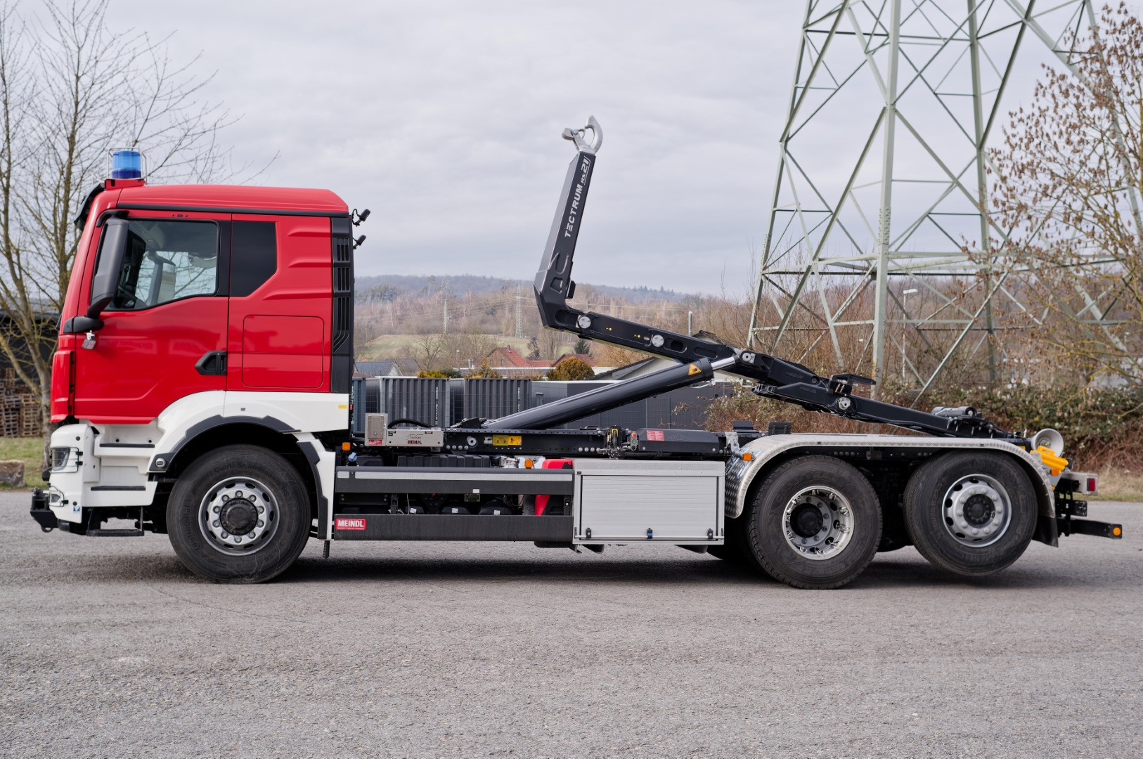 Feuerwehr Wesel MEINDL Fahrzeugbau Feuerwehrfahrzeug SCANIA  LKW Wechsellader WLF, Abrollkipper Meiller  Hänsch