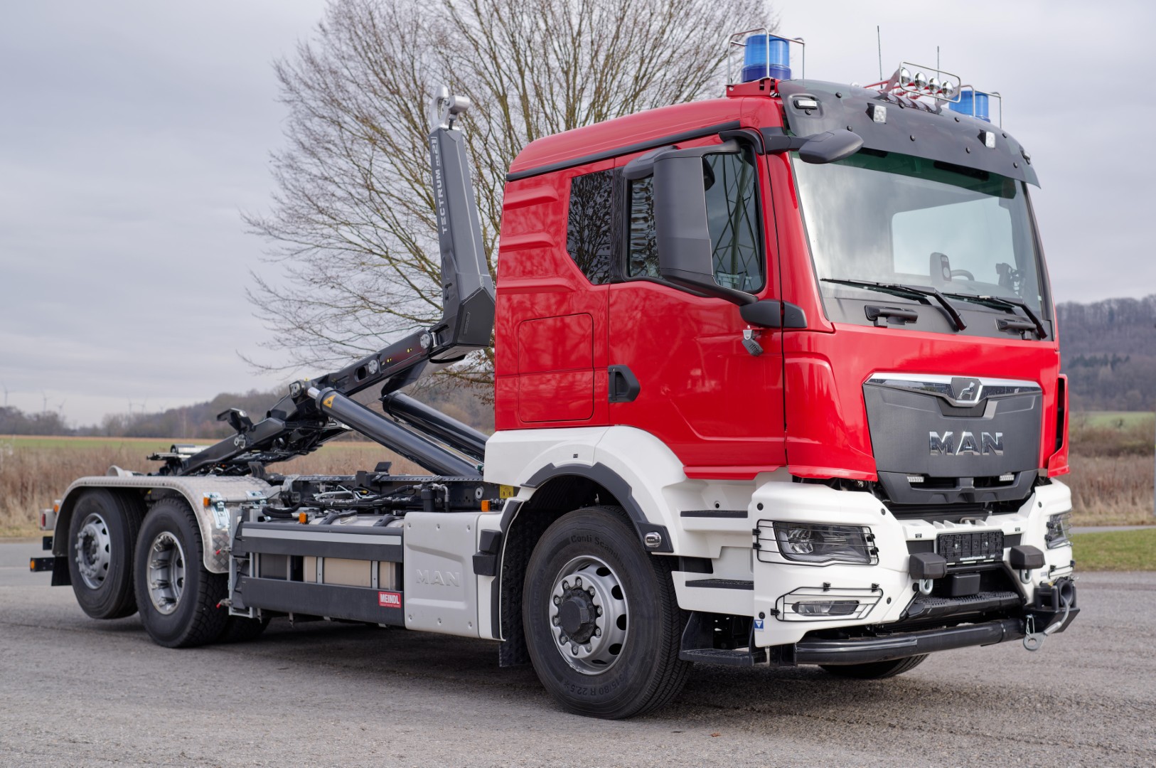 Feuerwehr Wesel MEINDL Fahrzeugbau Feuerwehrfahrzeug SCANIA  LKW Wechsellader WLF, Abrollkipper Meiller  Hänsch