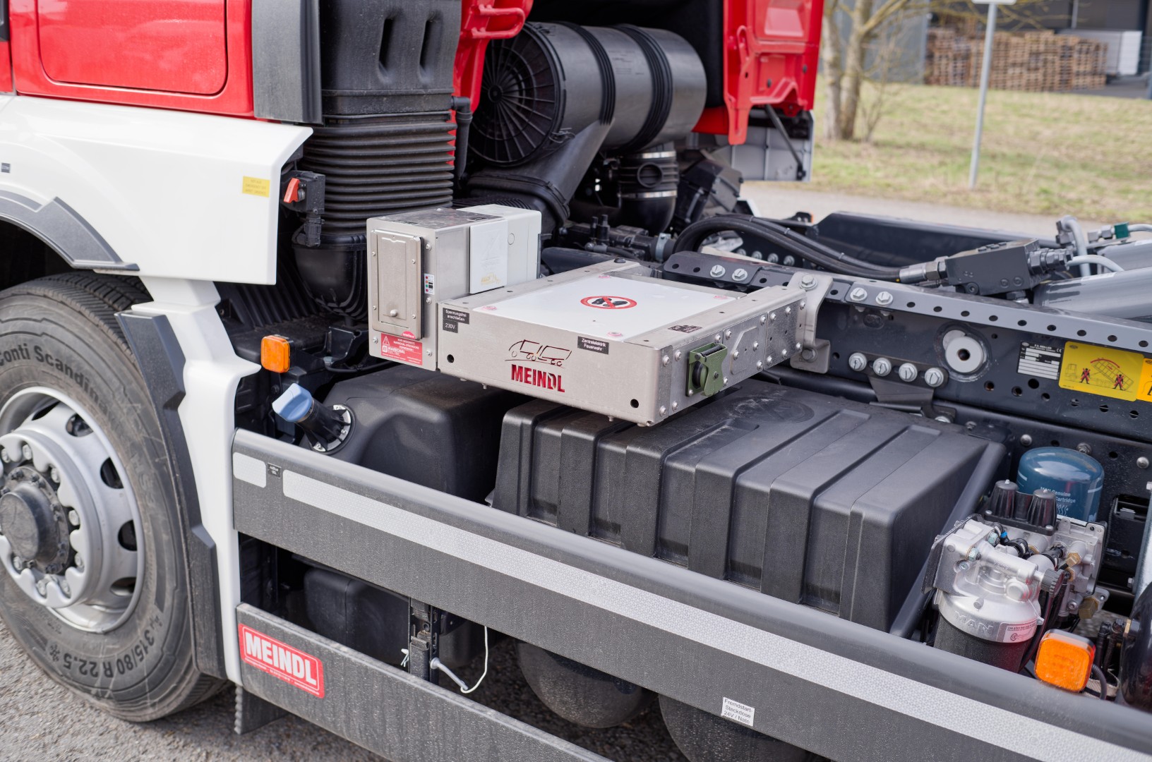 Feuerwehr Wesel MEINDL Fahrzeugbau Feuerwehrfahrzeug SCANIA  LKW Wechsellader WLF, Abrollkipper Meiller  Hänsch