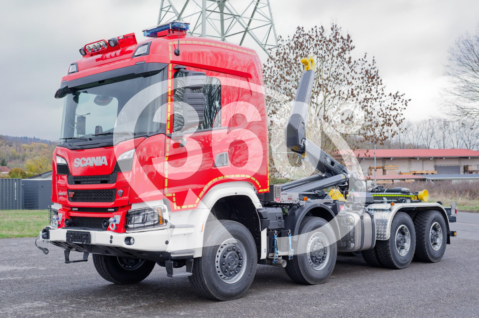 SCANIA Feuerwehrfahrzeug LKW Wechsellader WLF 32/6900, Feuerwehr Warendorf Abrollkipper Meiller MEINDL Fahrzeugbau Hänsch DBS850 Rotzler TR030 Fire Treibmatic