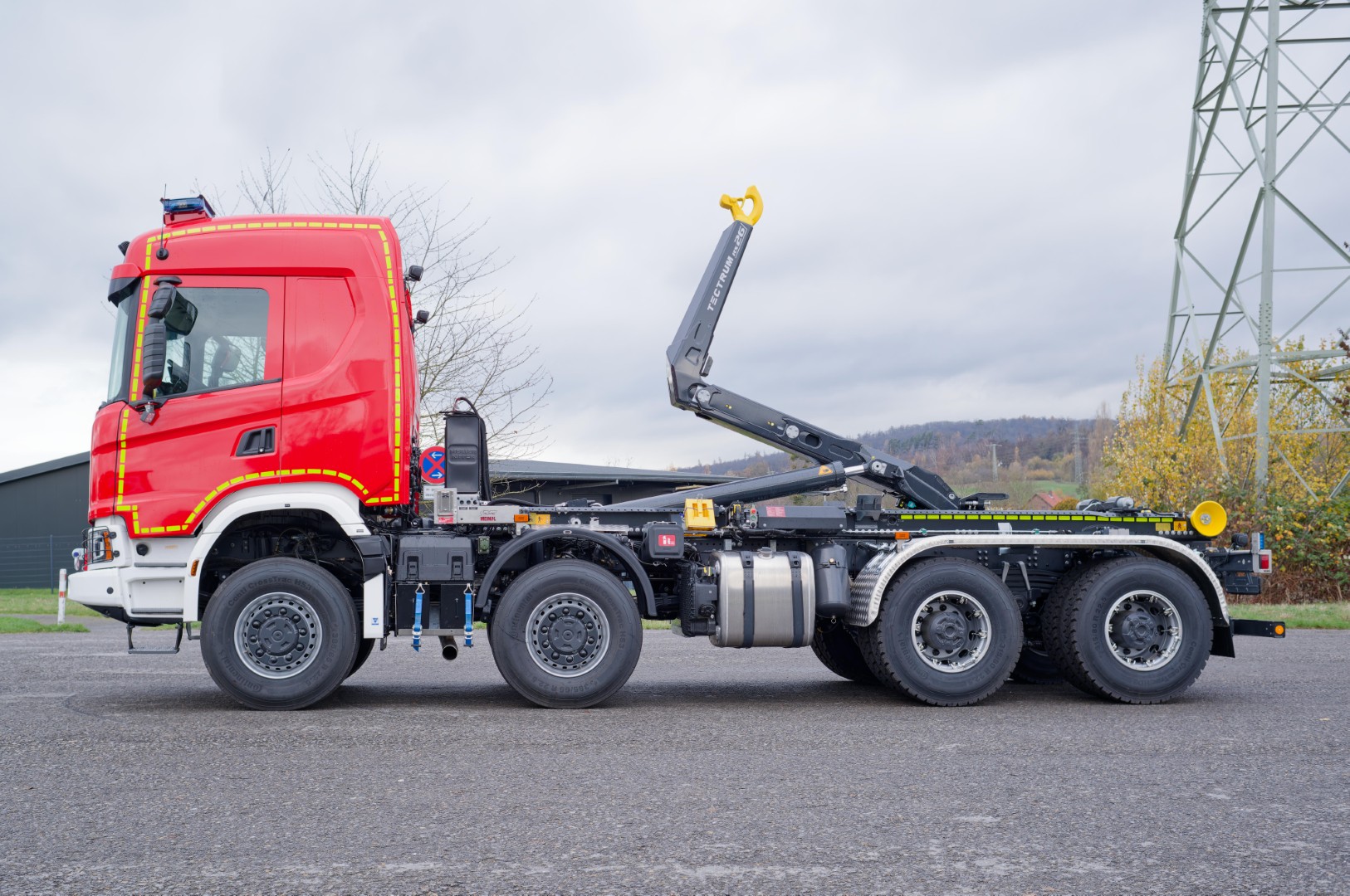 SCANIA Feuerwehrfahrzeug LKW Wechsellader WLF 32/6900, Feuerwehr Warendorf Abrollkipper Meiller MEINDL Fahrzeugbau Hänsch DBS850 Rotzler TR030 Fire Treibmatic