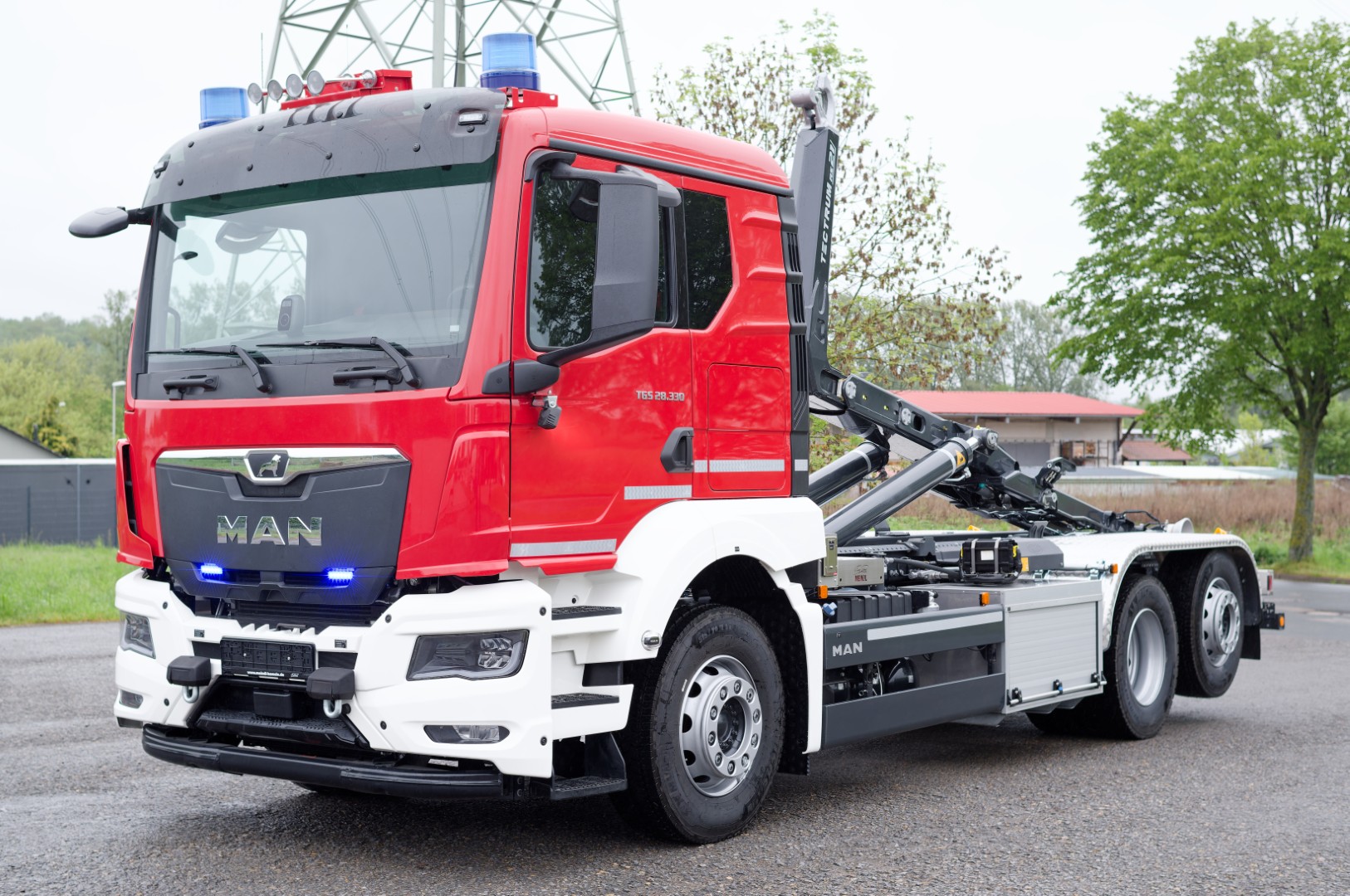 Werkfeuerwehr InfraTec Duisburg GmbH MEINDL Fahrzeugbau Feuerwehrfahrzeug MAN TGS  LKW Wechsellader WLF, Abrollkipper Meiller  Hänsch