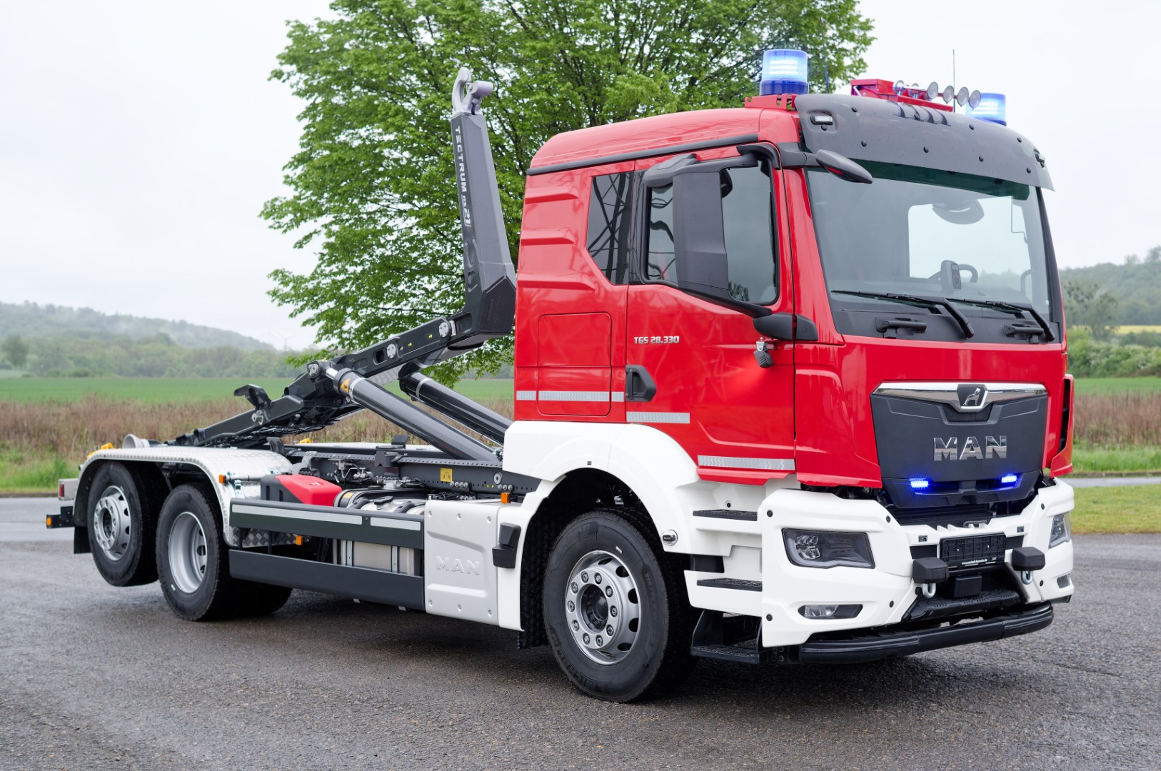 Werkfeuerwehr InfraTec Duisburg GmbH MEINDL Fahrzeugbau Feuerwehrfahrzeug MAN TGS  LKW Wechsellader WLF, Abrollkipper Meiller RS21.65 Hänsch