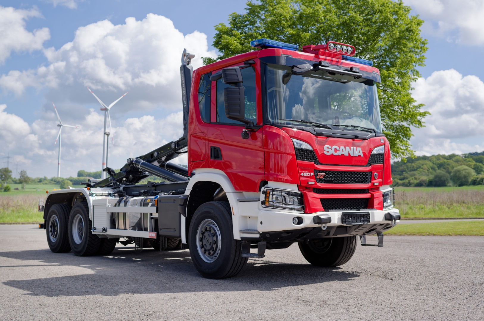 SCANIA Feuerwehrfahrzeug LKW Wechsellader WLF 26/6900, Feuerwehr Oelde Abrollkipper Meiller MEINDL Fahrzeugbau