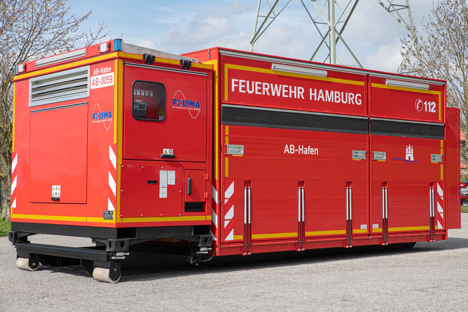 Abrollbehälter AB-Hafen Feuerwehr Hamburg Polyma Stromerzeuger 