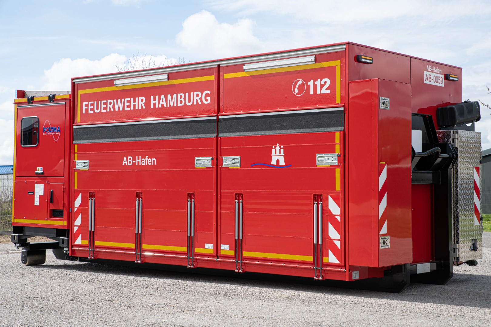 Abrollbehälter AB-Hafen Feuerwehr Hamburg Polyma Stromerzeuger 
